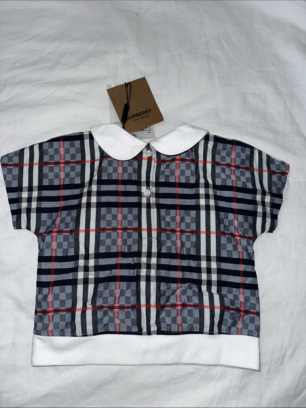 Burberry White Short Sleeve Tee with Iconic Check Side Panels - Picture 4 of 4